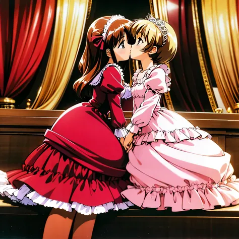 highest quality, masterpiece, highest resolution, artwork, super それにget used to it, many get used to it, get used to it, それにget used to it, woman, 10 years old,the two girls are princesses,pink victorian voluminous ball gown dress,long sleeve,long dress,A ...