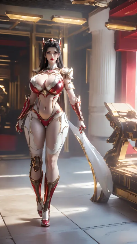 A BUSTY MILF, PORTRAIT,UPPER BODY,SOLO,(BEAUTY BLACK HAIR, GOLD DRAGON HORN), (MASSIVE FAKE BOOBIES,CLEAVAGE TOP,MUSCLE ABS:1.5), ((WEARING OUTFIT (LED RED, WHITE, BLACK) SHINY MECHANICAL ANDROID BIKINI ARMOR:1.5)),(CURVY VOLUPTUOUS BODY MATURE WOMAN:1.5),...