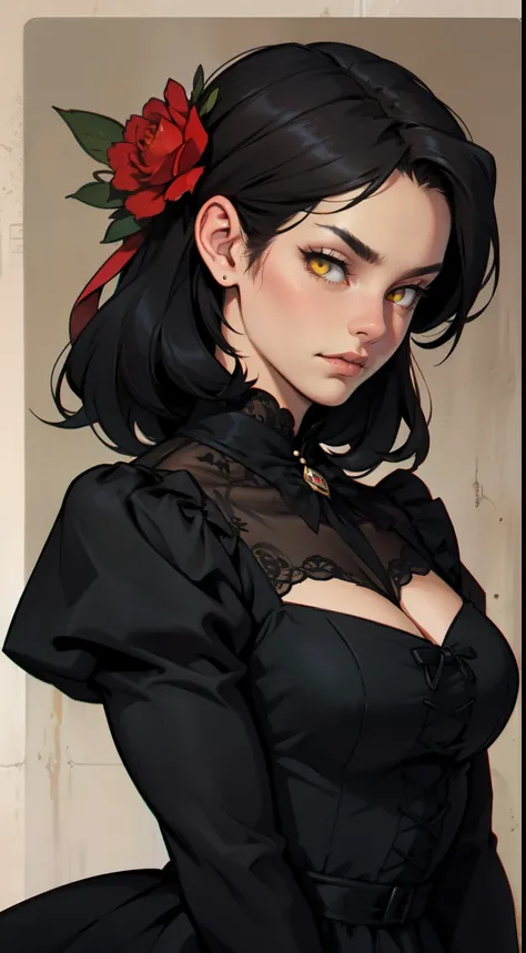 victorian dress black hair yellow eyes