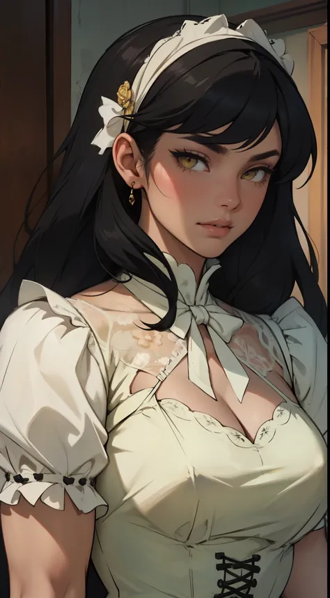 victorian dress black hair yellow eyes