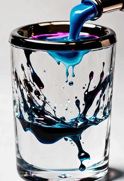 Pour ink containing metallic elements into water and photograph