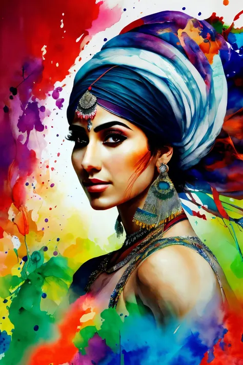 A young Arabic ethnic traditional dancer, with a captivating expression, is the focal point in this intricately detailed and sharp-focused portrait. Her features are beautifully rendered in ultra-high resolution, bringing every curve and contour to life. T...