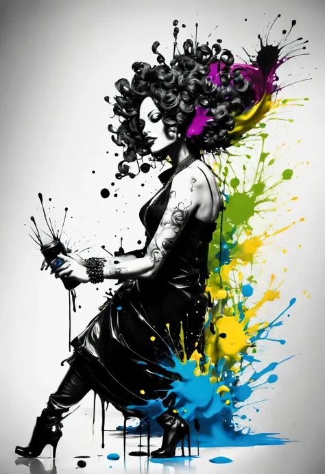 splash ink,，Patrice Musciano (Patrice Murciano) style , Features, inked-art, side view