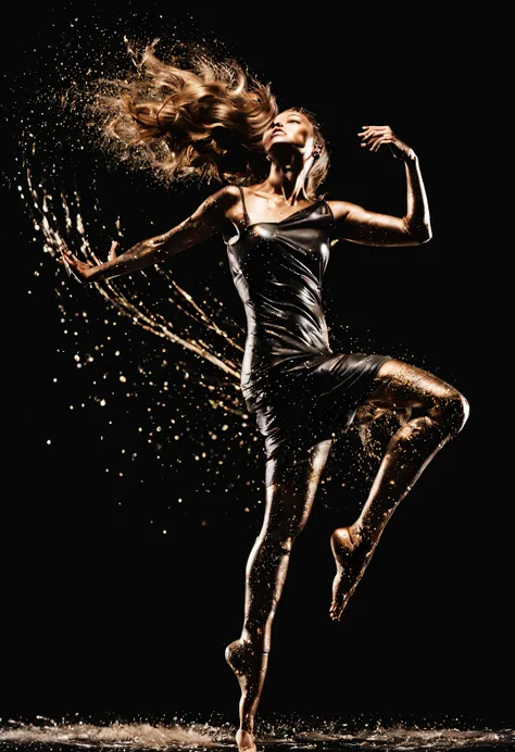 Photo of a dancing woman splashed with metallic ink.