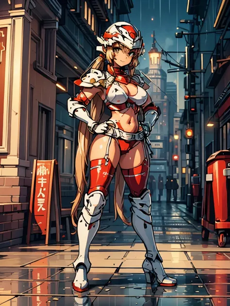 masterpiece, best quality, ultra detailed, 1girl, solo, PixelArt, pixel, 16Bits, 31bits, ultra detailed face, (head shot:1.5), face close-up, short smile, light brown low twintails hair with bangs, ivory and red bikini armor and helmet, long boots and glov...