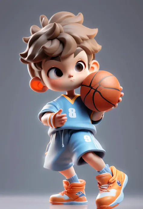 masterpiece,best quality,8k,official art,ultra high resolution,Ovo style,chibi,1 boy,A boy in sportswear holds a basketball in his hands,simple background,
