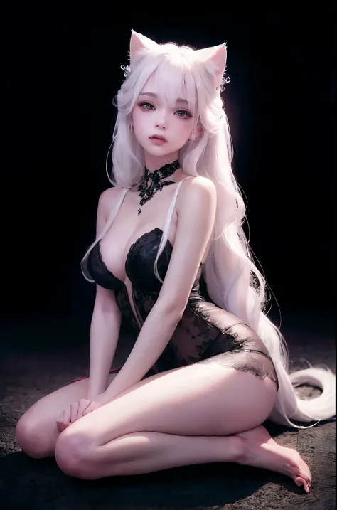 (((RAW photo , insanely detailed, highest quality, high resolution,)))

BREAK 、(((white hair Beach waves hairstyle))), (((cosmetics))), ((((White catgirl, )))) 

BREAK、(contrast:1), (Seen from directly above, lying in a  floor, back on the floor、full body)...