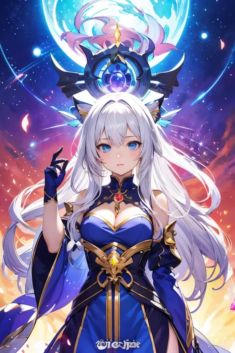 a woman with long white hair and blue eyes in a dress, portrait knights of zodiac girl, anime goddess, knights of zodiac girl, detailed digital anime art, beautiful celestial mage, beautiful alluring anime woman, extremely detailed artgerm, white haired de...