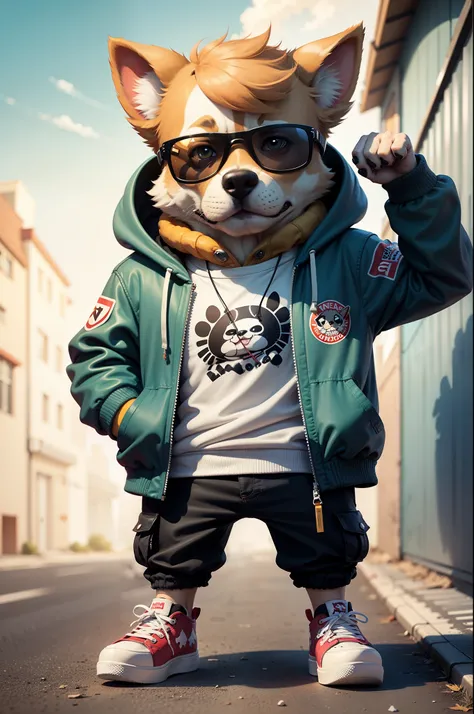 C4tt4stic, Cartoon Dog in jacket and skateboard, Sunglasses,