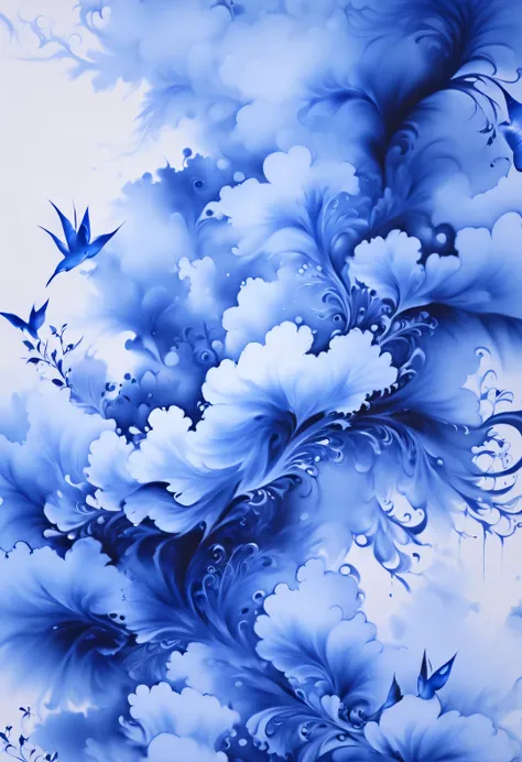 blue ink art,Wallpaper phone,airbrush painting style, Beautiful detailed