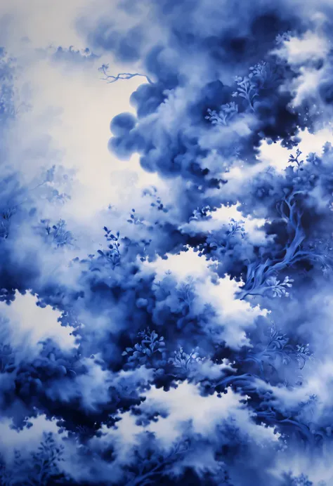 blue ink art，wallpaper phone，airbrush painting style, beautiful detailed