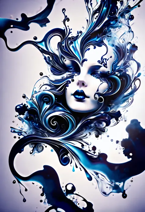 blue ink art，wallpaper phone，airbrush painting style, beautiful detailed