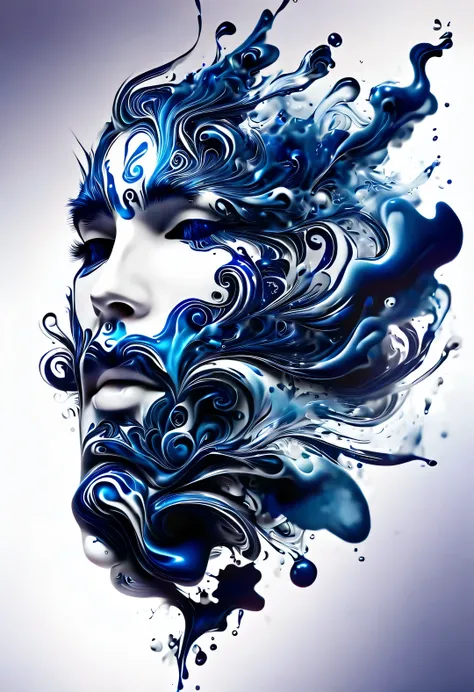 blue ink art，wallpaper phone，airbrush painting style, beautiful detailed