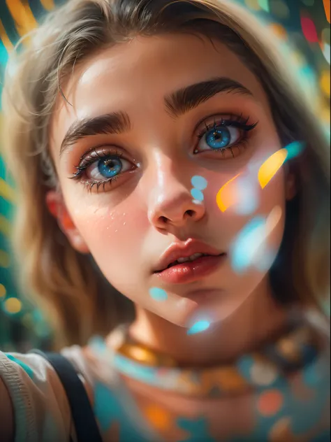 a girl taking a selfie,selfie perspective from the phone,smartphone selfie,best quality,highres,ultra-detailed,vivid colors,beautiful detailed eyes,beautiful detailed lips,long eyelashes,realistic lighting,portrait photography,colorful tones,abstract backg...