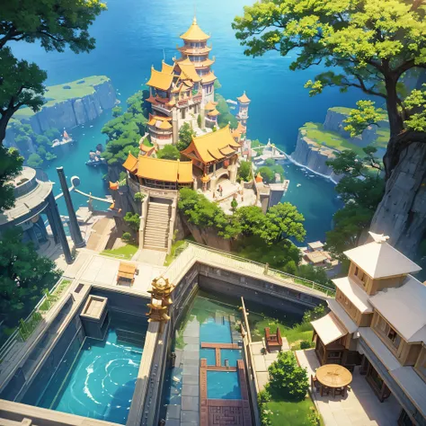 Chinese Utopia + Heaven in the league of legend style in 3D model but rendering in 2.5D