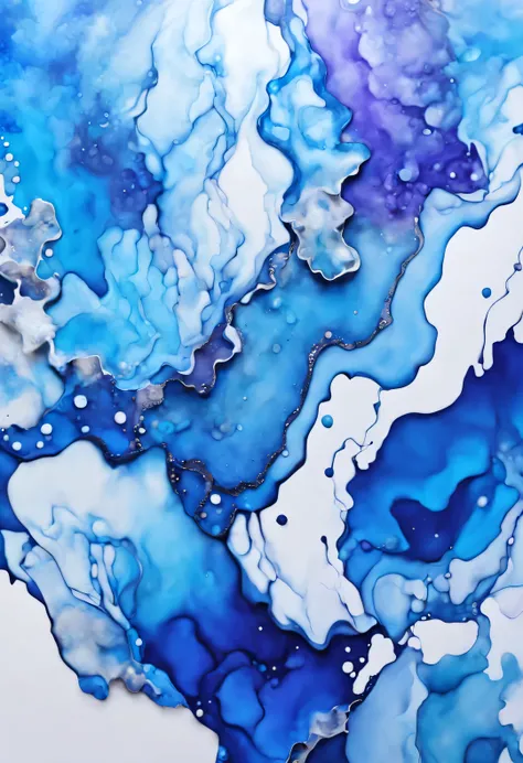 Alcohol ink abstract washed background。Mix blue acrylic paint。Marble texture