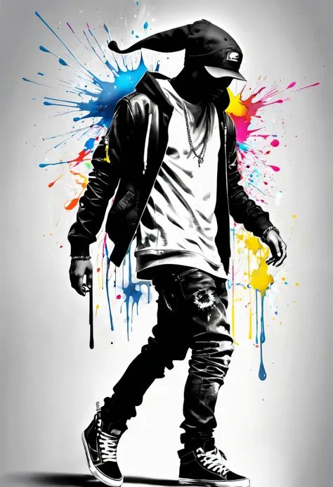 splash ink,，,little hedgehog i，patrice musciano (patrice murciano) style of , inked-art, side view，hip hop fashion design style ...