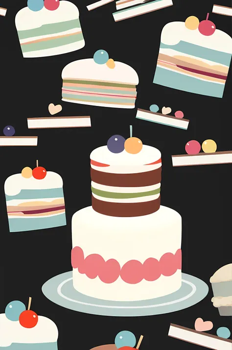 masterpiece, best quality, popular science style，cake,chibi,simple background