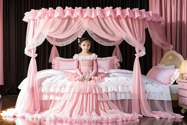 highest quality, masterpiece, highest resolution, artwork, super それにget used to it, many get used to it, get used to it, それにget used to it,(), Girl, 10 years old,the girl is a princess,((girly dark pink satin fabric)), ((A Victorian ballgown dress with ple...