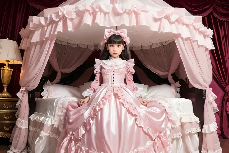 Photography,highest quality, masterpiece, highest resolution, artwork, super それにget used to it, many get used to it, get used to it, それにget used to it,(), Girl, 10 years old,the girl is a princess,((girly dark pink satin fabric)), ((A Victorian ballgown dr...