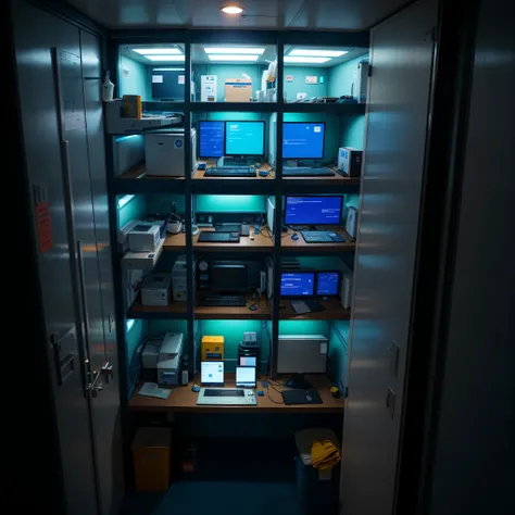 There are numerous compartments encapsulated within a grand container. ["ID" Management Room] Five employees are engrossed in their PC screens in this particular compartment. Of the five individuals, two are in their forties ["ID" Forties Team], two are in...