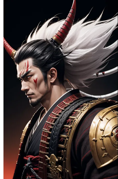 8K,big fangs,Demon man with a big long sword, devil&#39;s villain, samurai with demon mask,super handsome(like the real thing),Albino skin,realistic skin golden eyes, Devil Samurai, Devil Samurai戦士, Demon Samurai, Slender muscular macho body,Onmyoji portra...