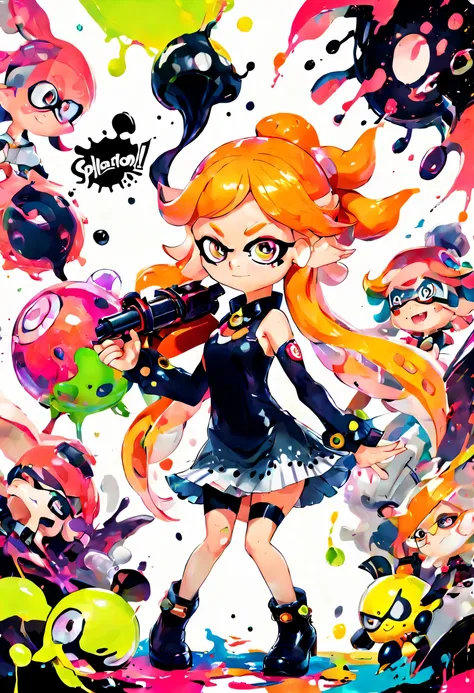 nintendo splatoon, official art, covered with ink