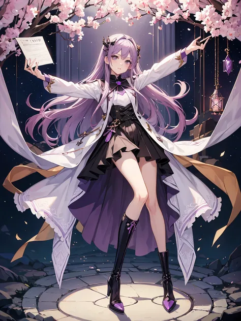 1boy, mauve hair, amethyst eyes, ((full body)), idol, ((crossdressing)), long boots, 美男子, 军服外套, ((单人))