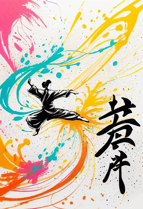 scribble art，ink splatter，Wild，splash ink painting，Abstraction，rich and colorful，Vague dreams，Dynamic energy,publish creation，visual impact,modern aesthetic,Elegant and simple,Contemporary interpretation,be bold,Chinese Kung Fu