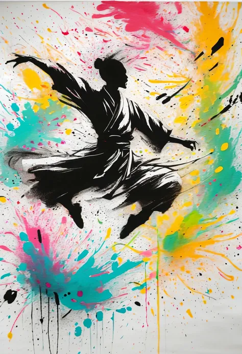 scribble art，ink splatter，Wild，splash ink painting，Abstraction，rich and colorful，Vague dreams，Dynamic energy,publish creation，visual impact,modern aesthetic,Elegant and simple,Contemporary interpretation,be bold,Chinese Kung Fu