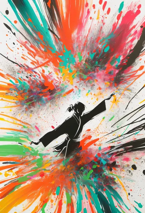 scribble art，ink splatter，Wild，splash ink painting，Abstraction，rich and colorful，Vague dreams，Dynamic energy,publish creation，visual impact,modern aesthetic,Elegant and simple,Contemporary interpretation,be bold,Chinese Kung Fu