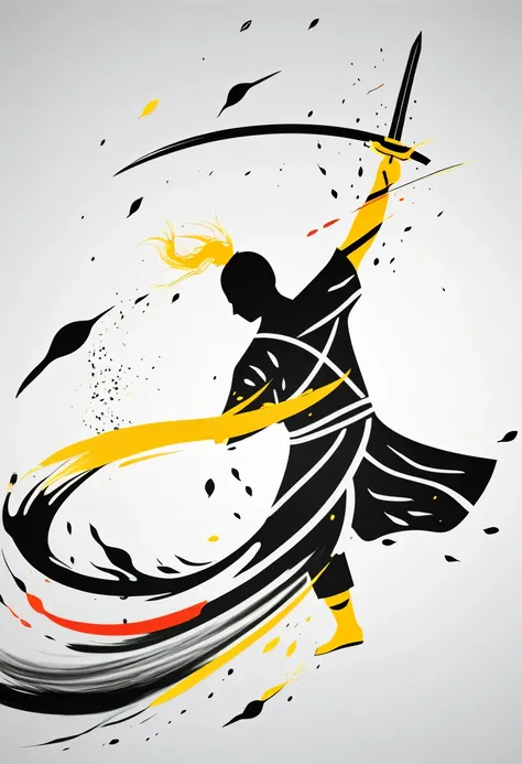 scribble art，ink splatter，Wild，splash ink painting，Abstraction，rich and colorful，Vague dreams，Dynamic energy,publish creation，visual impact,modern aesthetic,Elegant and simple,Contemporary interpretation,be bold,black background，Chinese swordsman