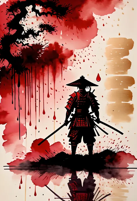 (best quality,realistic),(traditional japanese art:1.1),(ink splatter:1.1),(samurai),(detailed japanese armor),(dramatic lightin...