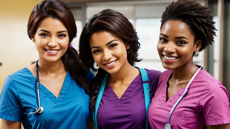 ethnic smiling wearing colorful scrubs, Ultra-realistic , HD quality