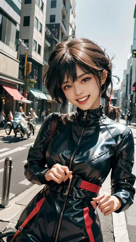 Imitate the above sentences to complete the following prompt words: 

A Kawasaki bike speeding through the city, with a sense of speed enhanced by its (motion blur: 1.3) and (speed lines: 1.4). The (best quality, 8K, highres) portrait of a young girl with ...