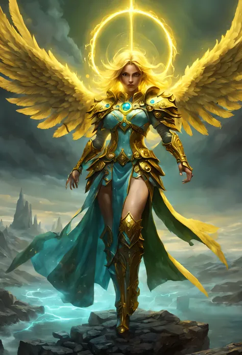 8k, ultra detailed, masterpiece, best quality, (extremely detailed), arafed, dnd art, panoramic view, full body, 1soloaasimar cleric casting a flaming spell,  aasimar, female, (Masterpiece 1.3, intense details), female, cleric, holy warrior, casting radian...