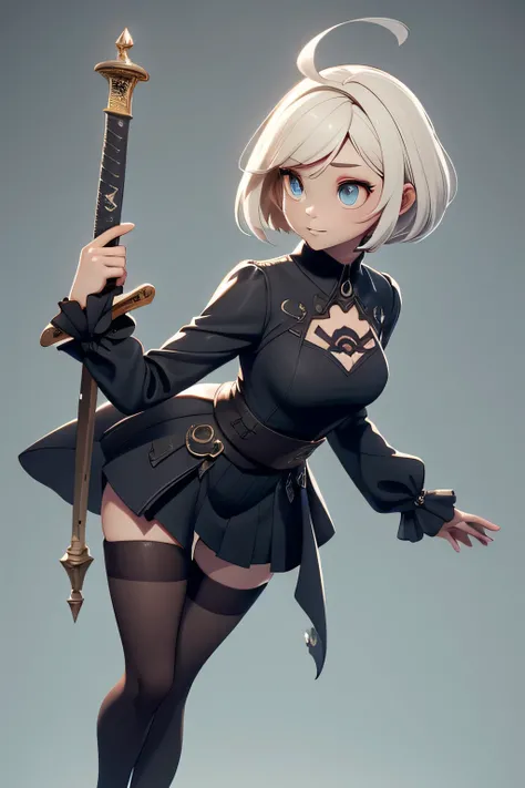 Mini nier automata, (nier automata),  solo, ray tracing, Estilo 3D, 3DMM, ((oses por foto)), ((oses em cada foto)), corpo inteiro,(Front view),(Emisão Costas), (Emist on the left), mostrar barriga lisa, (((oses por foto))),(seios muito grandearriga perfeit...