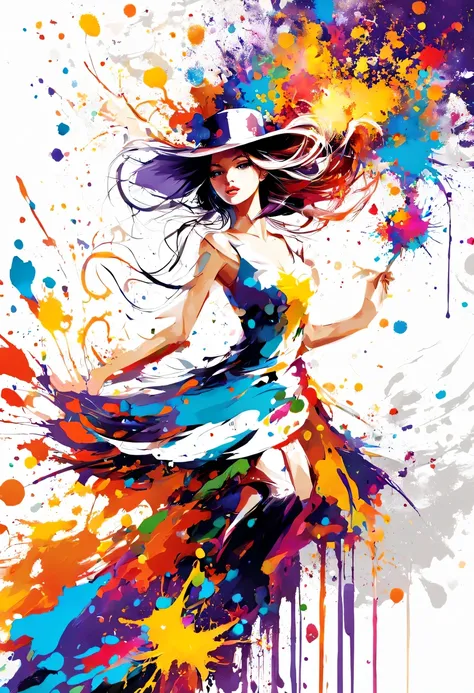 masterpiece, splash art, colorful, colorful splash art, reduce、Scattered paint painting, magician, beautiful girl，Stylized abstract portrait of beautiful girl