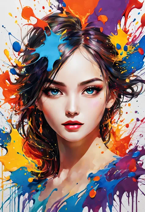 masterpiece, splash art, colorful, colorful splash art, reduce、Scattered paint painting, magician, beautiful girl，Stylized abstract portrait of beautiful girl