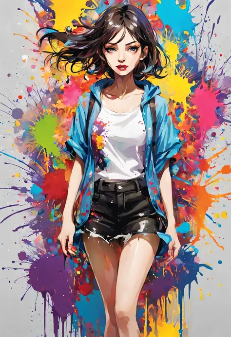 masterpiece, splash art, colorful, colorful splash art, reduce、Scattered paint painting, magician,Stylized abstract portrait of beautiful girl，Street graffiti