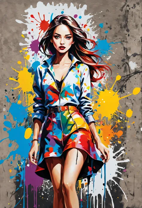 masterpiece, splash art, colorful, colorful splash art, reduce、Scattered paint painting, magician, Stylized abstract portrait of beautiful girl，Street graffiti