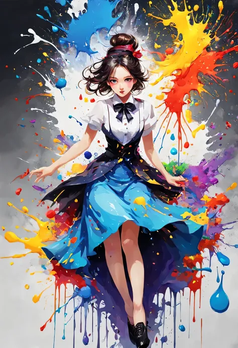 masterpiece, splash art, colorful, colorful splash art, reduce、Scattered paint painting, magician, beautiful girl