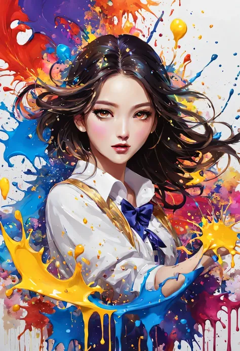 masterpiece, splash art, colorful, colorful splash art, reduce、Scattered paint painting, magician, beautiful girl