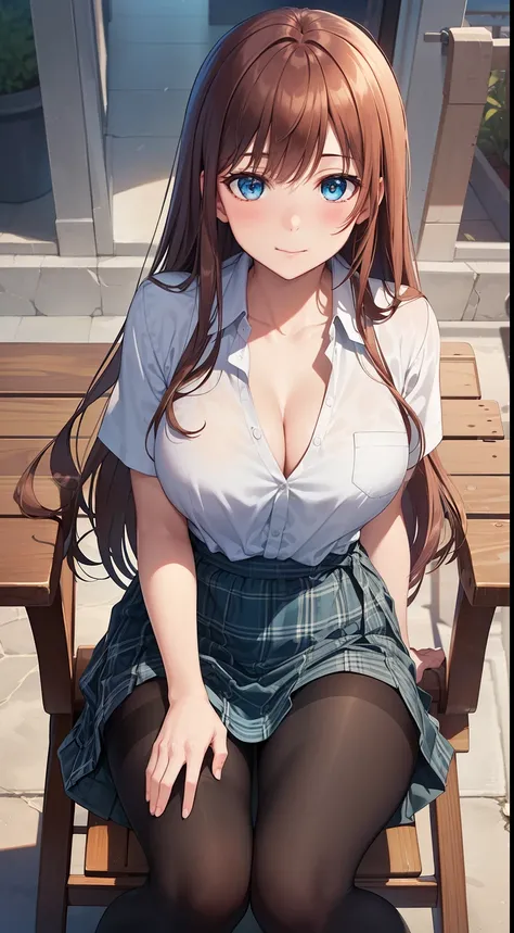 ((best quality, high resolution, pixel perfect, 4K))), 1girl in, single, alone, Beauty、see whole body、 ((Long hair to waist, Bangs, reddish brown hair)), ((blue eyes, beautiful eyelashes, realistic eyes)), ((Detailed face, blush:1.2)), ((smooth texture:0.7...