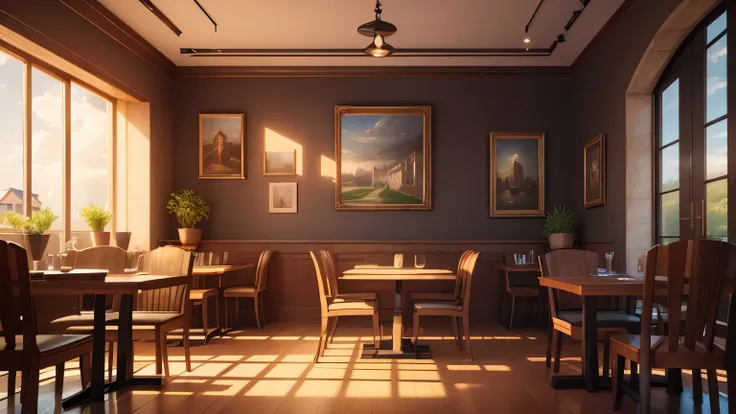 masterpiece, best quality, picture of the inside of a quiet cafe, digital art