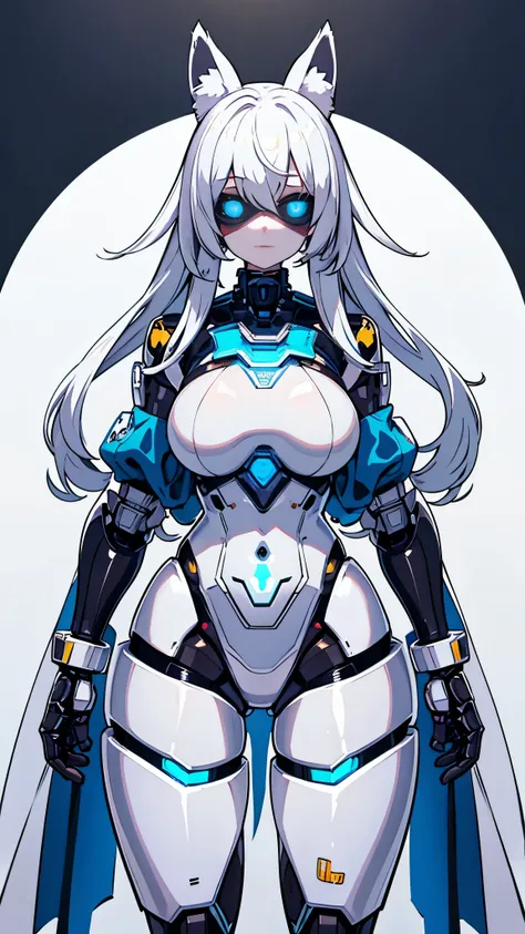 1 girl, chest, Covered face, winding, huge chest, humanoid robot, Claw hands, joint, No mouth, no eyes, robot, robot joint, shiny, shiny skin, simple background, alone, thick thighs, thighs, white background, wide hips, robot, humanoid robot, robot girl,fo...