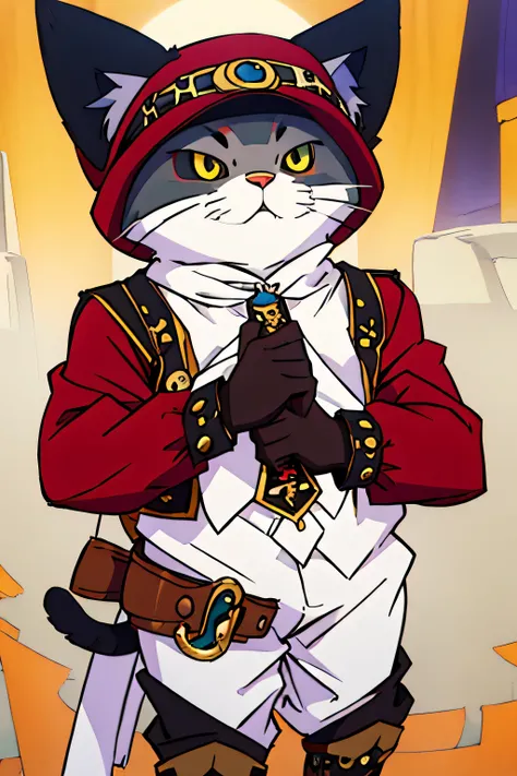 Fluffy cat boy, One, Cute, revolvers in their hands, 