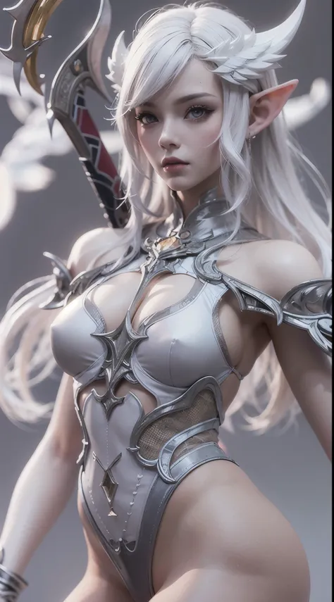 Close-up de uma garota com uma espada, personagem de fantasia ultra-detalhado, intrincado lindo estilo CGI anime, female demon suitable for white horns, fantasia de detalhe 4K, Iconic character of high detail, handsome biomechanical elf, personagem de fant...