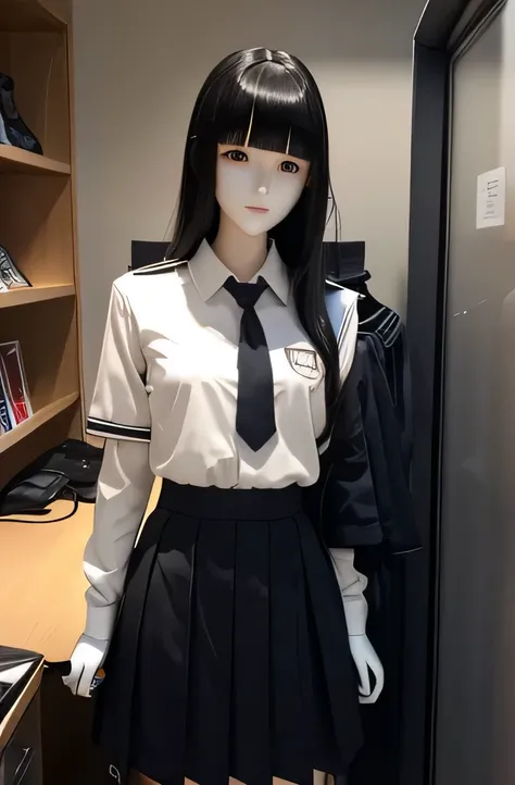 A full body mannequin is playing games on a computer,that mannequin is beautiful,That mannequin is Erika Ikuta.,That mannequin is 25 years old.,The height of the mannequin is 165cm,mannequin color&#39;my face is white.,mannequin color&#39;The body is pure ...