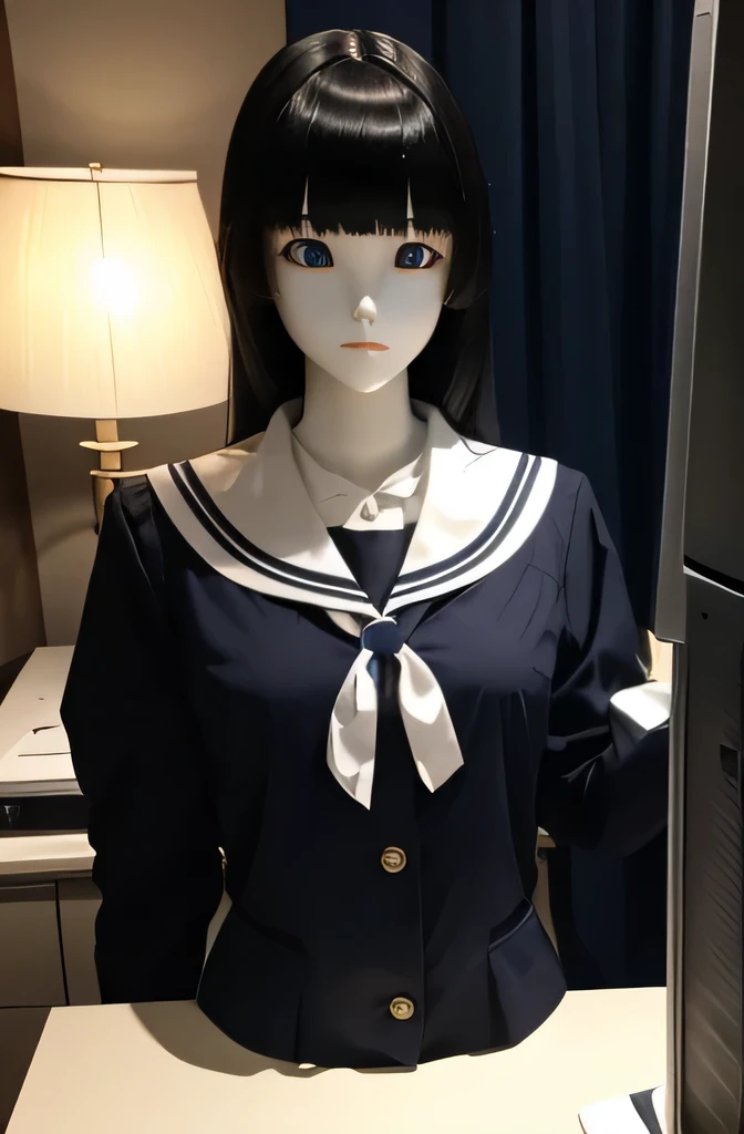 Full body mannequin is touching an old computer,that mannequin is beautiful,That mannequin is Erika Ikuta.,That mannequin is 25 years old.,The height of the mannequin is 165cm,mannequin color&#39;my face is white.,mannequin color&#39;The body is pure white...